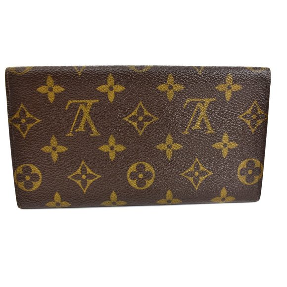 LOUIS VUITTON: Brown, "LV" Logo & Leather Folding Long Wallet (xm) - Picture 2 of 10